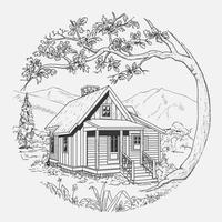 Wooden cabin hand drawn illustration vector