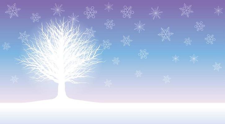 Seamless winter field illustration with a rimed tree. 