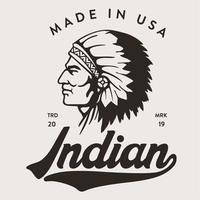 Indian Head Made In USA T-Shirt Design vector