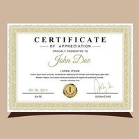 Golden Frame Certificate of Appreciation vector