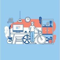 Boys in room with bicycle vector