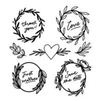 Cute Floral Frame Collection With Lettering About Wedding vector