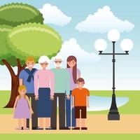 grandparents and parent with kids in the park vector