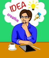 A man thinking of art ideas at his desk vector