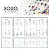 Hermoso calendario 2020 en colorido diseño punteado vector