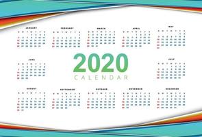 Plantilla de calendario limpio 2020 vector de diseño de onda hermosa