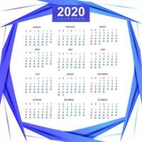 Plantilla de calendario limpio 2020 vector de diseño de onda hermosa