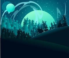 Ilustración plana de un paisaje con aurora boreal vector