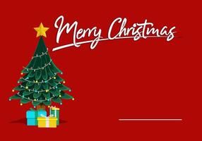 Merry Christmas Greeting Card with Tree and Gifts vector