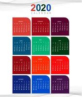 Vector de plantilla de diseño de calendario de año nuevo 2020