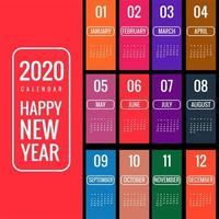 Vector de fondo creativo año nuevo colorido calendario 2020