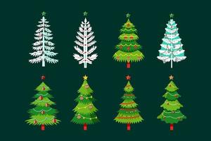 Árbol de Navidad en diferentes estilos con copos de nieve, bombillas y cintas. vector
