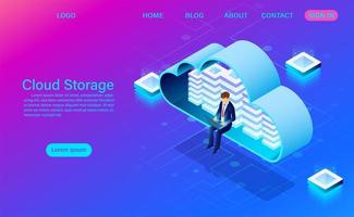 cloud storage technology and networking concept with man on laptop in cloud