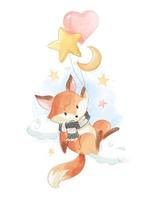 fox holding balloons in the sky