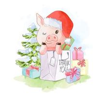 cute pig in shopping bag vector