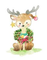  Deer with Christmas wreath vector