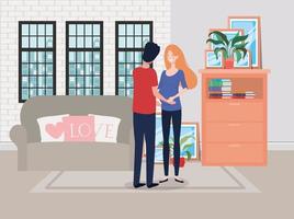 pregnancy couple in livingroom scene vector