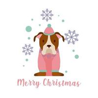 Dog merry christmas card vector