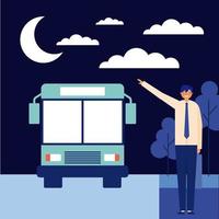 Man waiting for bus at night  vector