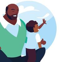 father and son with pattern of sky clouds vector