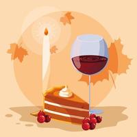 pie with cup wine for thanksgiving day vector