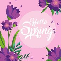 hello spring card with beautiful flowers decoration vector