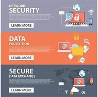 Network Security, Data Protection, Secure Data Exchange flat icons banner template	 vector