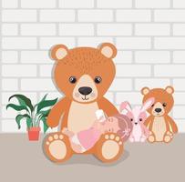 little baby girl with stuffed toys character vector