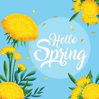 hello spring card with beautiful flowers decoration vector