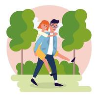 nice man carrying on his back a pretty woman vector