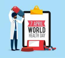 man doctor with list diagnosis to health day vector