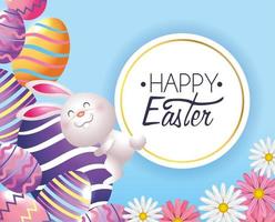 easter eggs decoration with rabbit and label vector