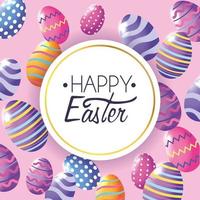 Happy Easter label with easter eggs decoration background
