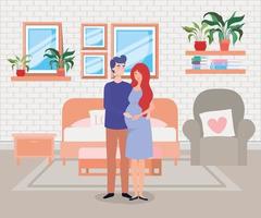 embarazo pareja en dormitorio escena vector