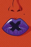 woman mouth closed with tape pop art style vector
