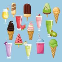 Set of ice cream treats and drinks vector