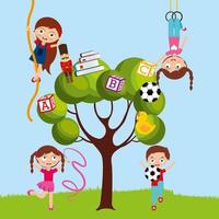 kids playing in park cartoon vector