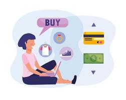 woman with laptop technology and shopping online  vector