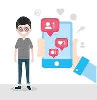 man with smartphone in the hand and chat message vector