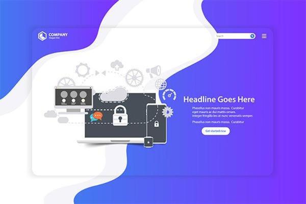 Flat Design Website Landing Page with Icons