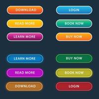 Trendy glowing neon buttons for web design with vibrant colorful light effects and modern futuristic layout vector
