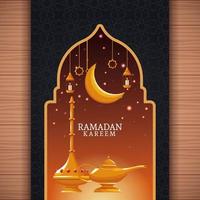 Ramadán Kareem con luna menguante y arte islámico vector