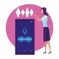 Woman using voice recognition vector