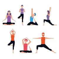 set of person doing yoga poses vector