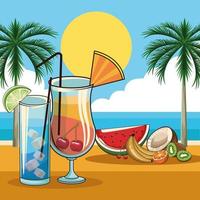 tropical cocktail drinks and fruit vector