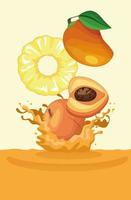 mango pineapple and peach falling for smoothie vector
