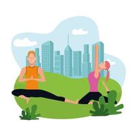 couple doing yoga vector