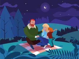 parents with son family in night landscape natural vector