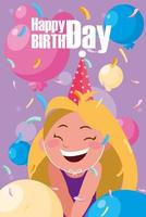 birthday card with little girl celebrating vector