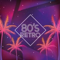 retro neon galaxy with palms background vector